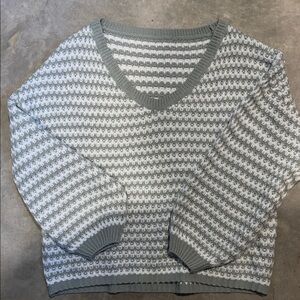 Gray and White V-Neck Sweater